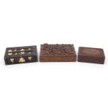 Three wooden boxes including an Anglo Indian porcupine quill example, the largest 20cm wide