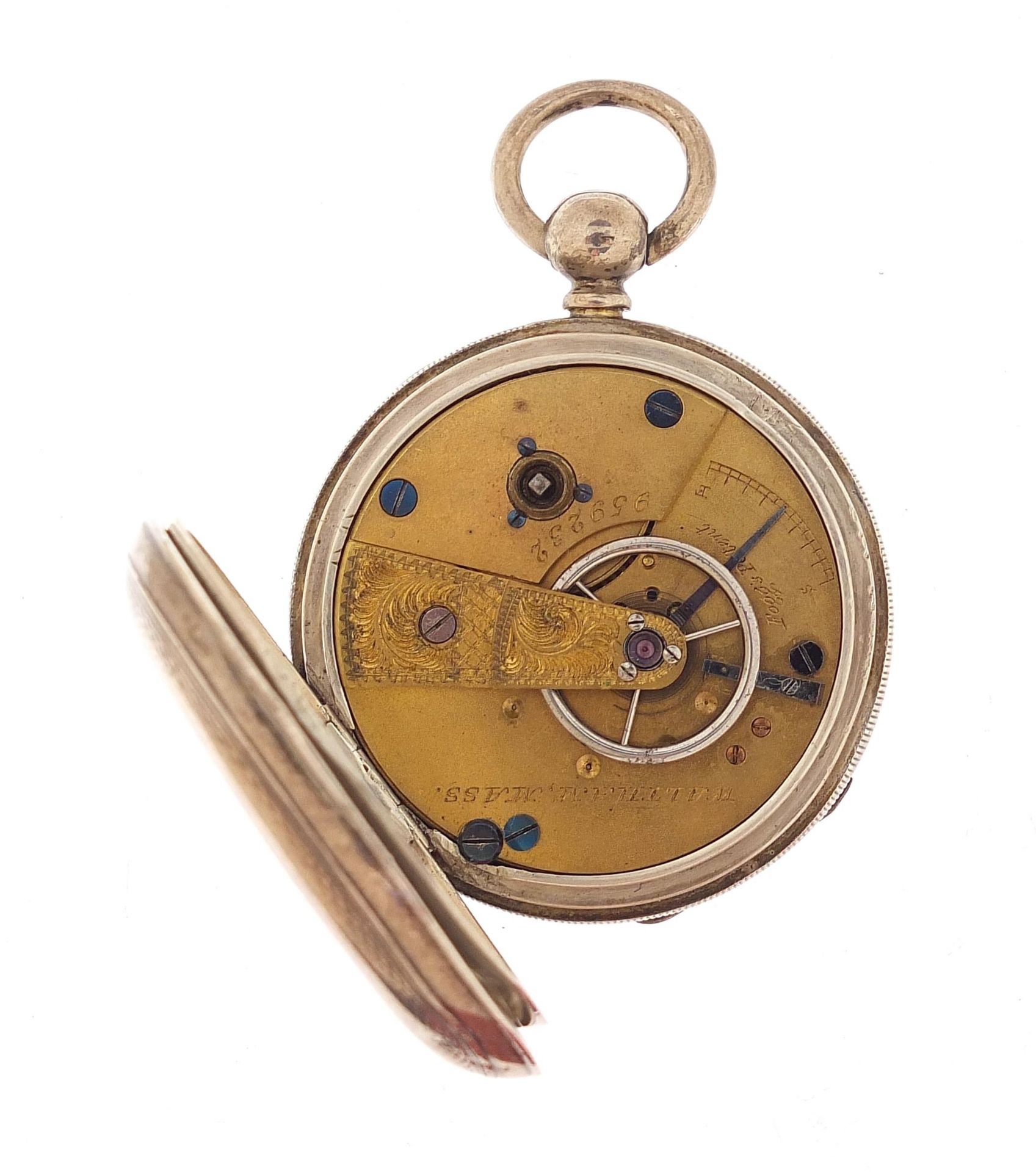 Waltham, gentlemen's silver open face pocket watch with enamelled dial, the movement numbered - Bild 3 aus 4