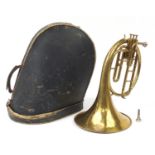 Couesnon & Co, brass French tenor cor with case, 41cm high