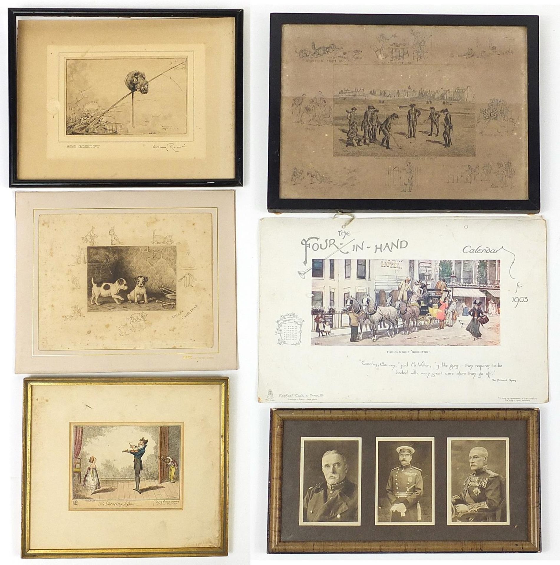 Collection of prints and three military interest photographs including The Dancing Lesson and