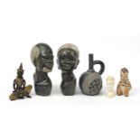 Middle Eastern items including a Thai bronze deity, Peruvian figural vessel and carved stone