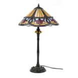 Tiffany design bronzed table lamp with leaded floral shade, 68.5cm high Appears to be in good