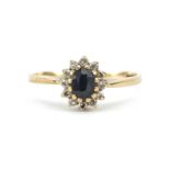 9ct gold sapphire and diamond ring, size N, 1.4g