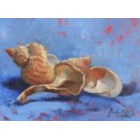 Paul Apps - Seashells, South African oil/acrylic on board , mounted and framed, 19cm x 13.5cm