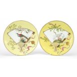 Christopher Dresser for Minton, pair of Victorian Aesthetic plates hand painted with birds and