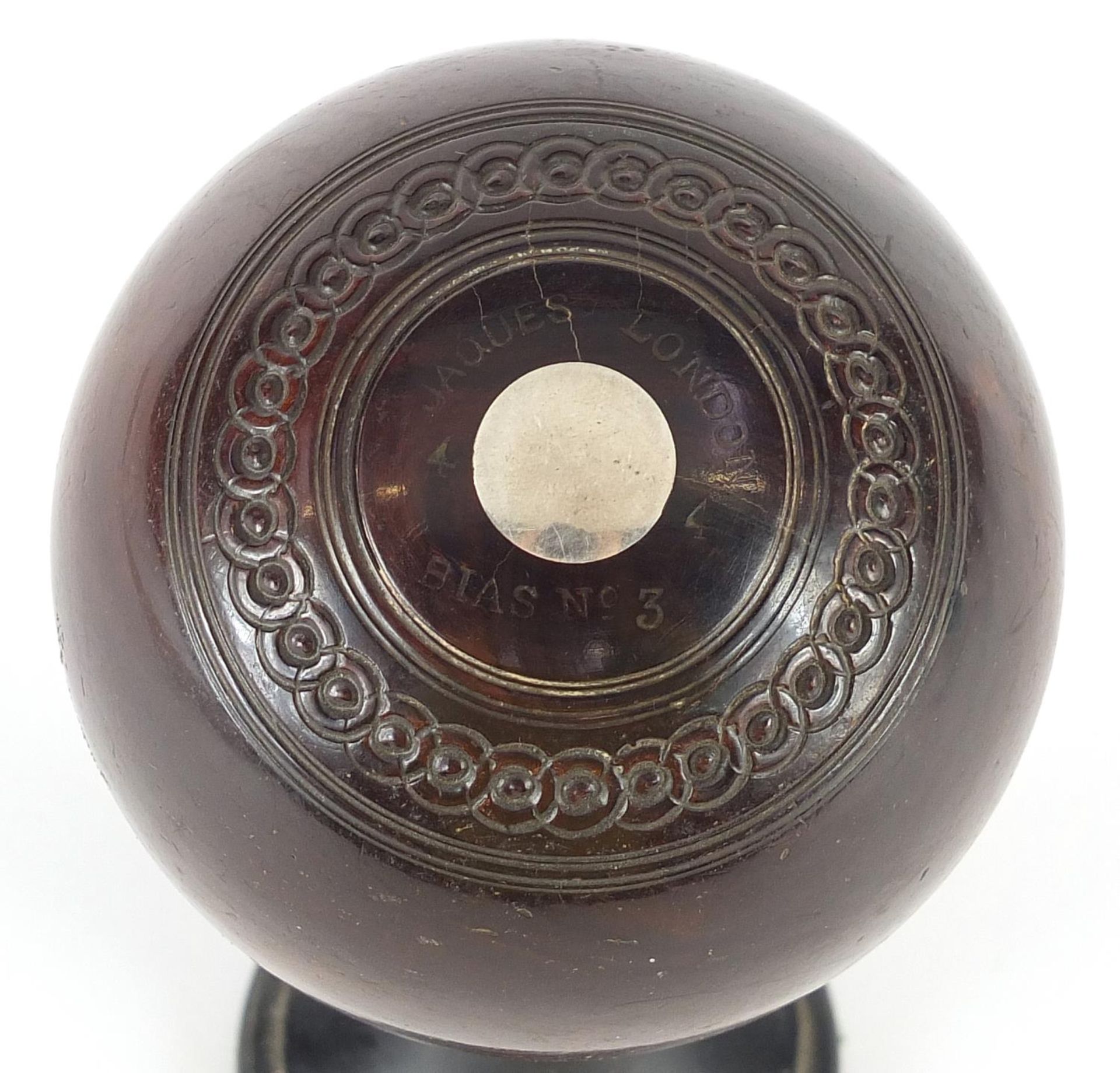 Presentation rosewood bowl by Jaques of London with inset silver plaques on ebonised stand, - Image 3 of 4