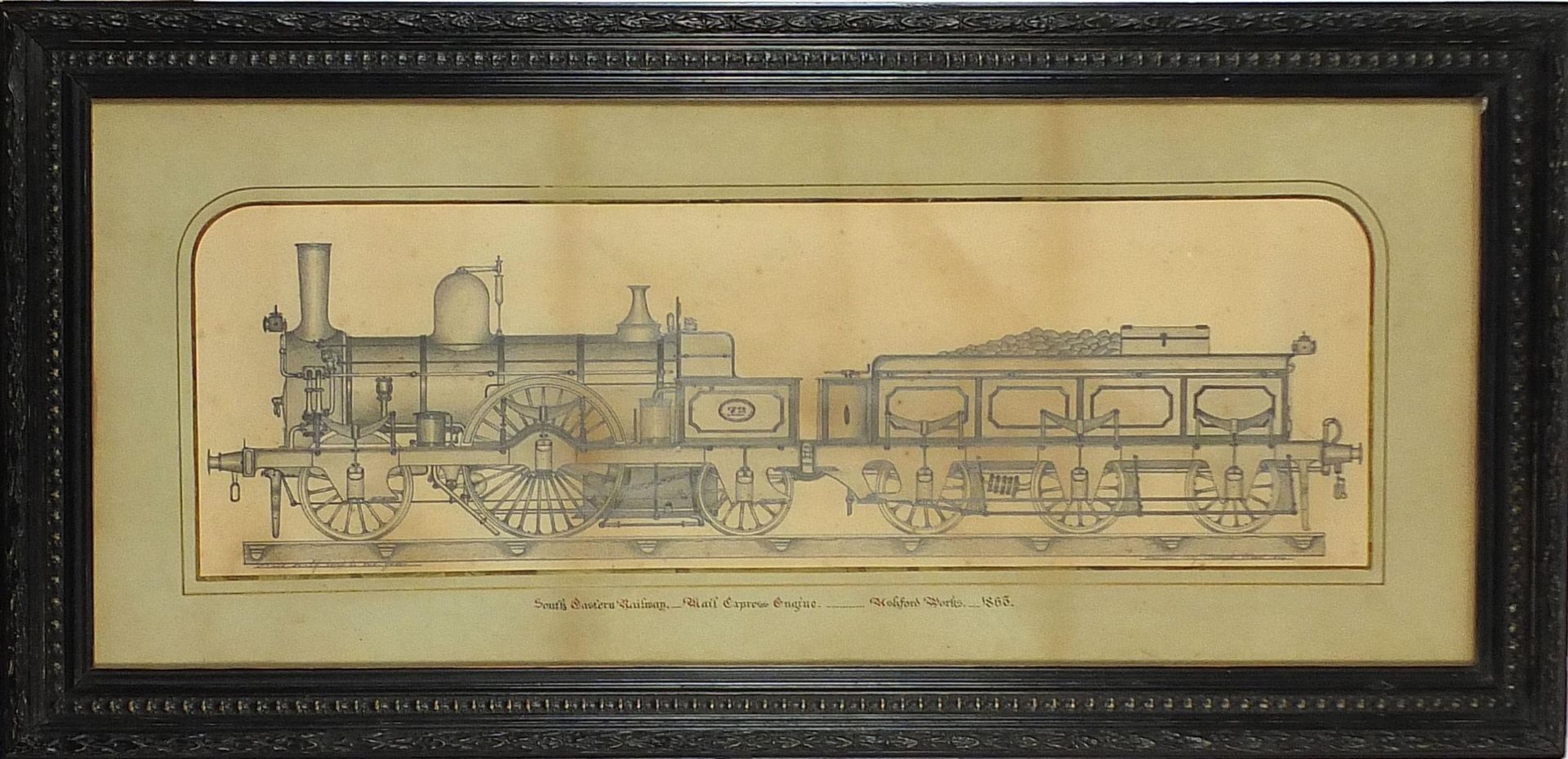 South Eastern Railway, Mail Express engine, Ashford Works, 1865, 19th century pencil drawing, - Image 2 of 5