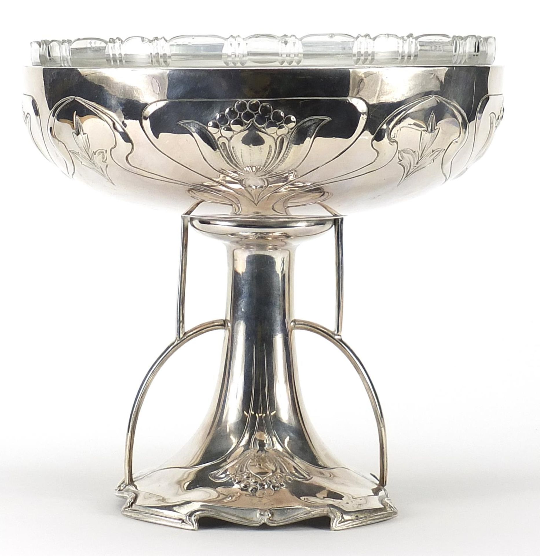 Manner of WMF, German Art Nouveau silver plated centrepiece with glass bowl, numbered 4891 to the