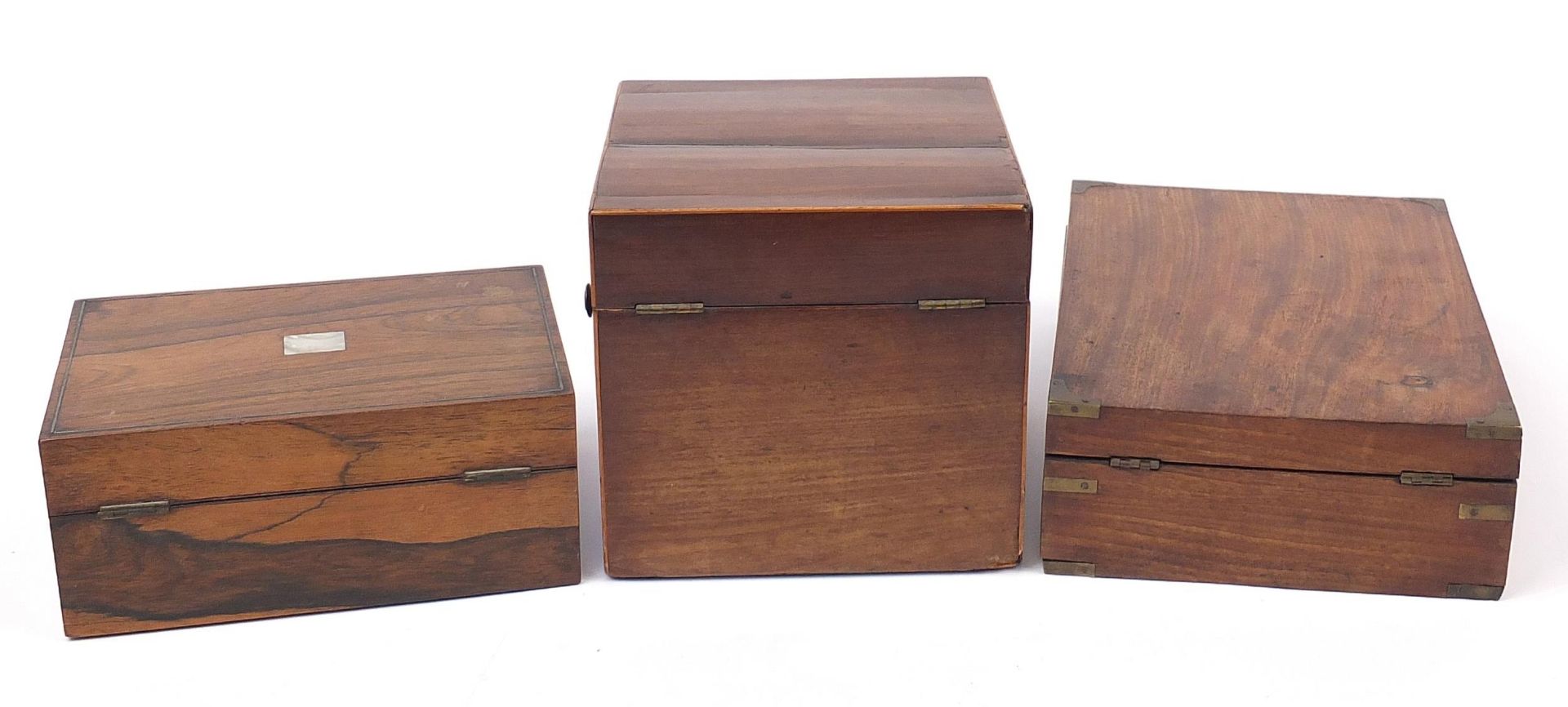 Woodenware comprising rosewood box and a military interest campaign style travelling writing box, - Image 3 of 3