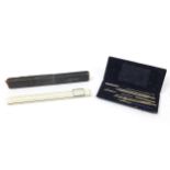 German military interest drawing set and slide rule with case from Eigentum der Marineschule,