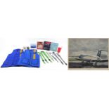 Aviation memorabilia including Boeing cup and straw, Aviation Concepts mugs, lanyards, two