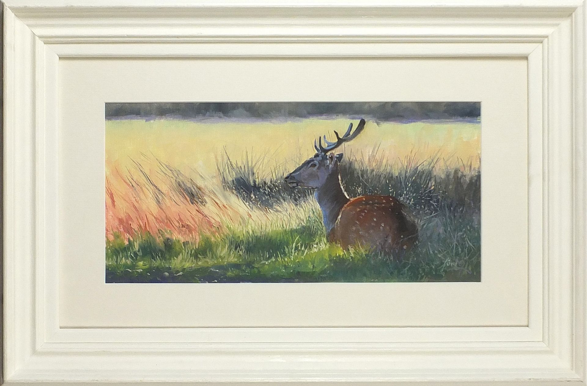 Paul Apps - Deer before a landscape, South African oil/acrylic, mounted, framed and glazed, 37.5cm x - Image 2 of 4