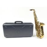 Artemis MKII brass saxophone numbered 0106449, housed in a fitted case