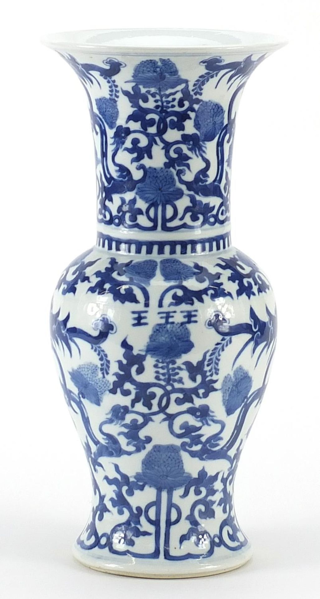 Chinese blue and white porcelain Yen Yen vase hand painted with flowers, Kangxi blue ring marks to - Image 2 of 3