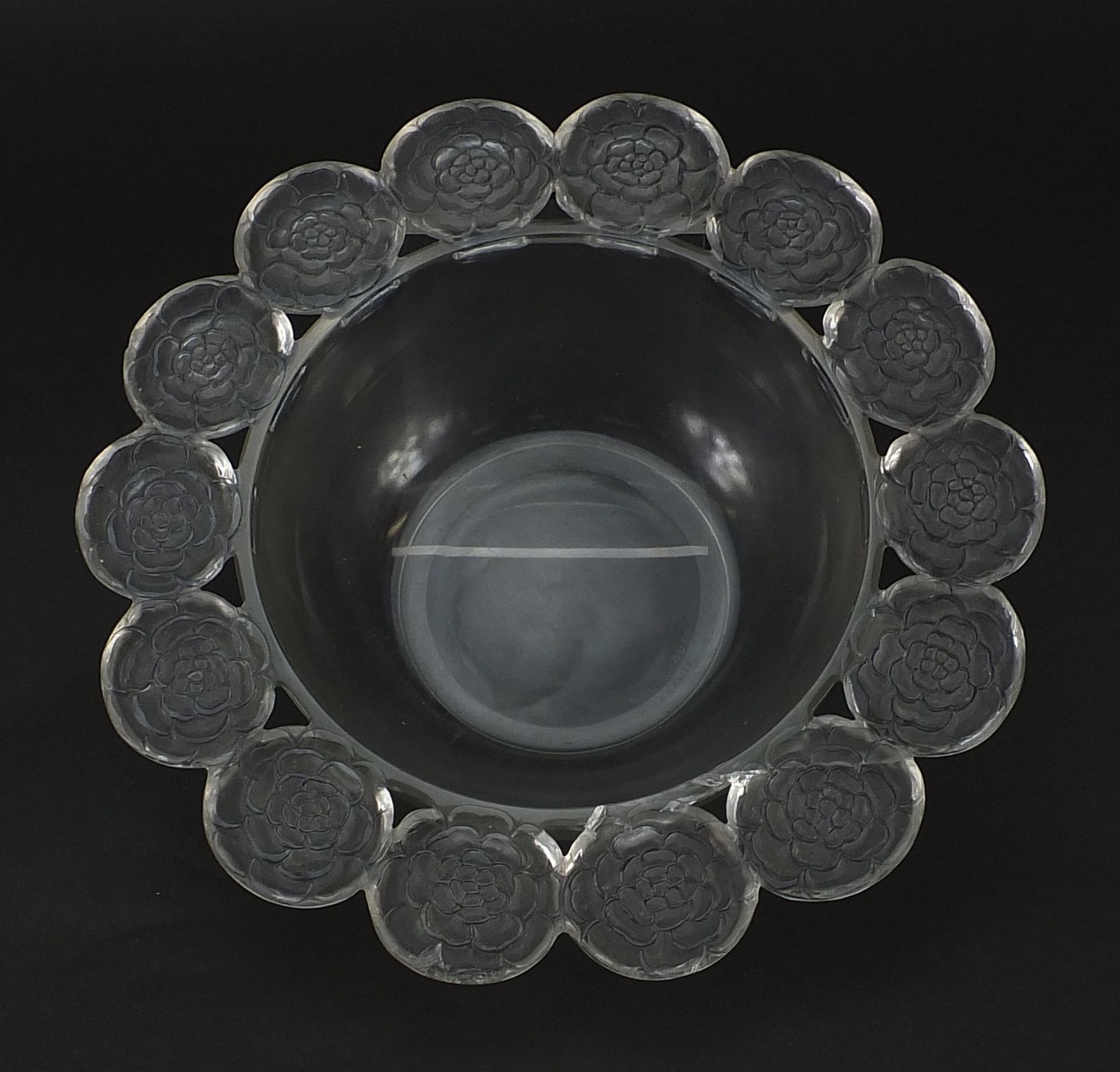 Rene Lalique, French glass bowl with flower head border, etched R Lalique France to the base, 26.5cm - Image 4 of 7