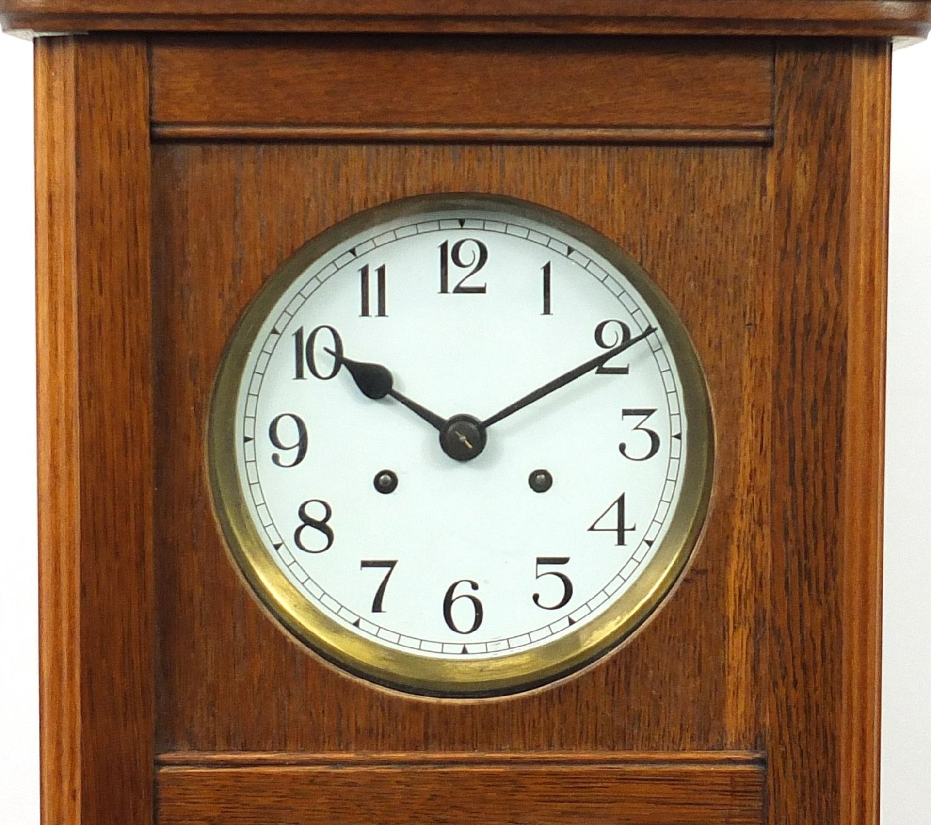 Oak cased wall clock with circular dial having Arabic numerals, 77cm high - Image 2 of 3