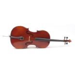 Wooden half size cello with case, the back 78cm in length