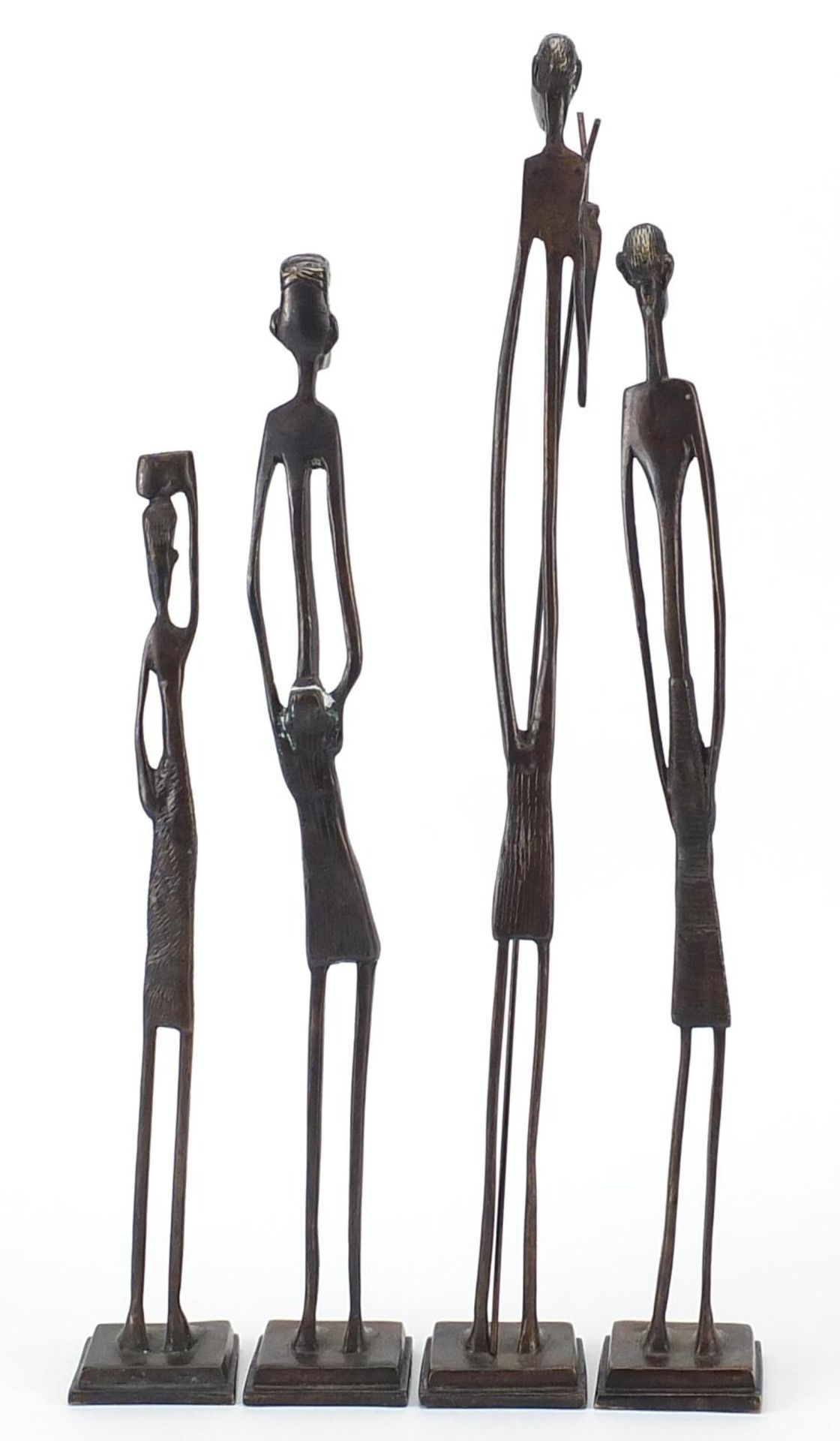 Four Modernist patinated bronze studies of African tribes people, the largest 51cm high - Image 2 of 3