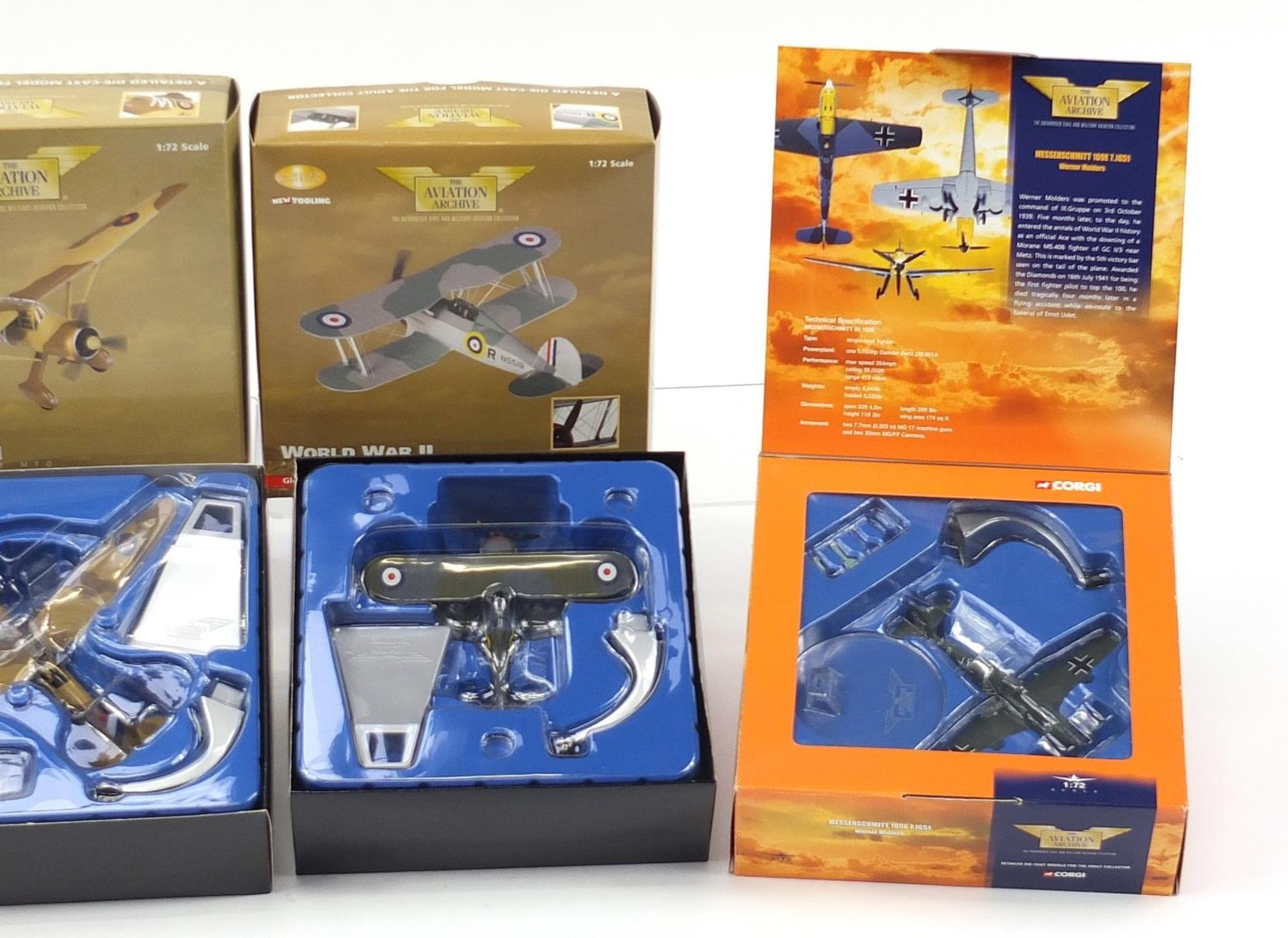 Five Corgi Aviation Archive diecast aeroplanes with boxes including Messerschmitt 109E JG 26 - Image 3 of 3