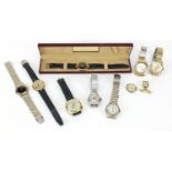 Eight vintage and later gentlemen's wristwatches, a watch movement and ladies fob watch including