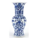 Chinese blue and white porcelain Yen Yen vase hand painted with flowers, Kangxi blue ring marks to