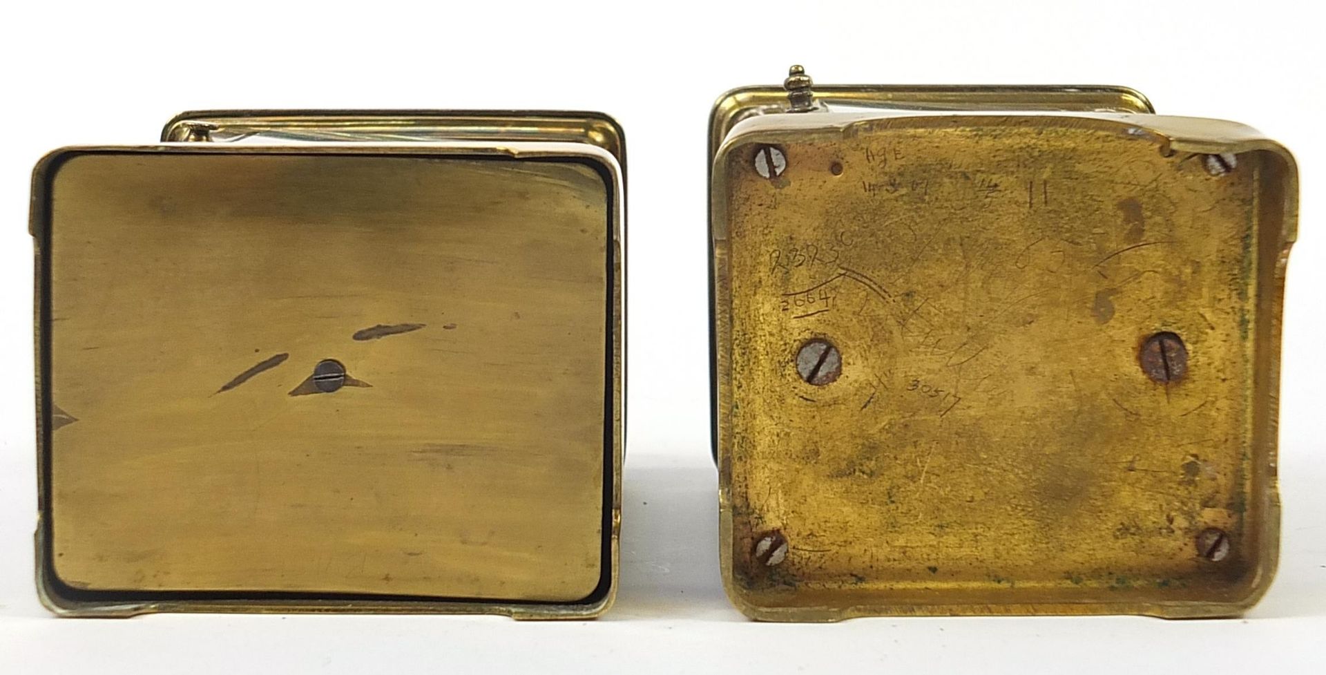 Two brass cased carriage clocks with enamel dials, each approximately 11cm high Both clocks wind and - Image 4 of 4