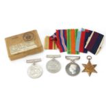 British military World War II four medal group with box of issue including RAF Long Service and Good