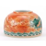 Chinese porcelain beehive water pot hand painted with two dragons chasing a flaming pearl above