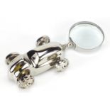 Novelty silver plated magnifying glass in the form of a car, 22cm in length