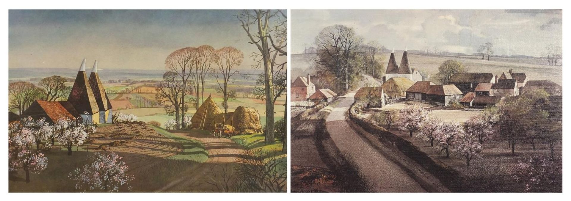 Rowland Hilder - Garden of England and one other, two vintage prints in colour, mounted and