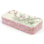 Chinese porcelain scribe's box and cover hand painted in the famille rose palette with flowers and