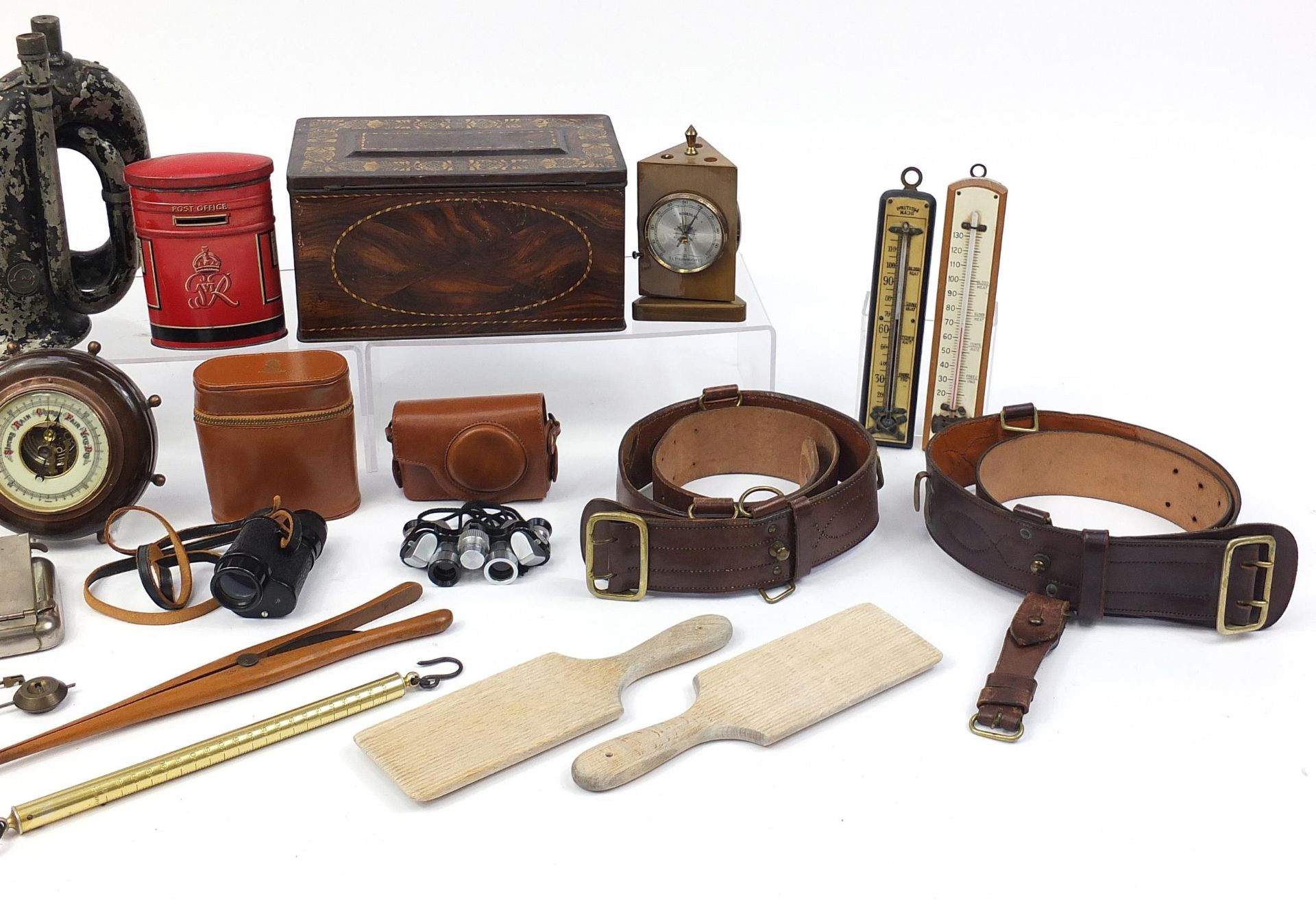 Sundry items including ship's style barometer, bugle, monocular, desk barometer and hydrometer and a - Image 3 of 3
