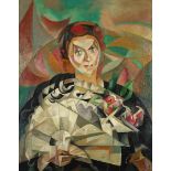 Surreal composition, portrait of a female, Cubist school oil on board, framed, 50.5cm x 39.5cm