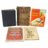Five books including Story Book by Enid Blyton, Chatterbox, 1904 and The Bible Atlas by Samuel