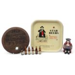 Vintage and later breweriana including Star Brewery Eastbourne wooden plaque, tray and miniature