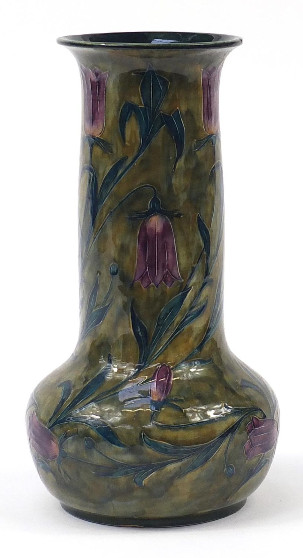 S Hancock & Sons, large Morris ware vase hand painted with violets, 36.5cm high Some general crazing - Image 2 of 3