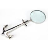 Novelty silver plated magnifying glass in the form of an anchor, 29.5cm in length