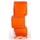 Geoffrey Baxter for Whitefriars, drunken bricklayer glass vase in tangerine, 21.5cm high Overall