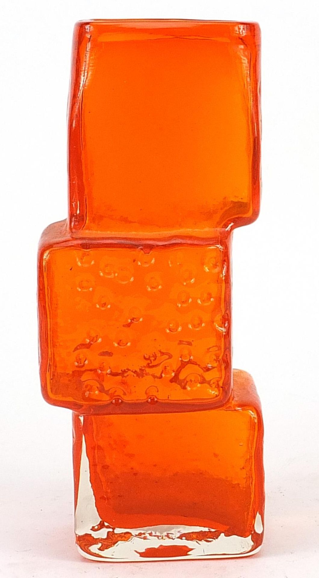 Geoffrey Baxter for Whitefriars, drunken bricklayer glass vase in tangerine, 21.5cm high Overall