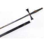 Masonic ceremonial sword with engraved steel blade, 84cm in length