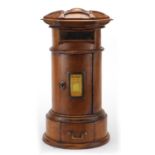 Hardwood table top letter box in the form of a post box, 42cm high