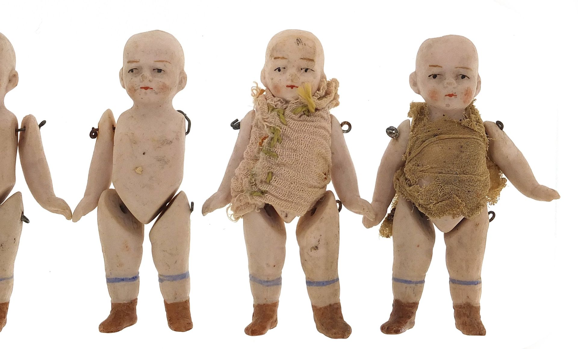 Six miniature German bisque dolls with jointed limbs, each 7cm high - Image 3 of 4