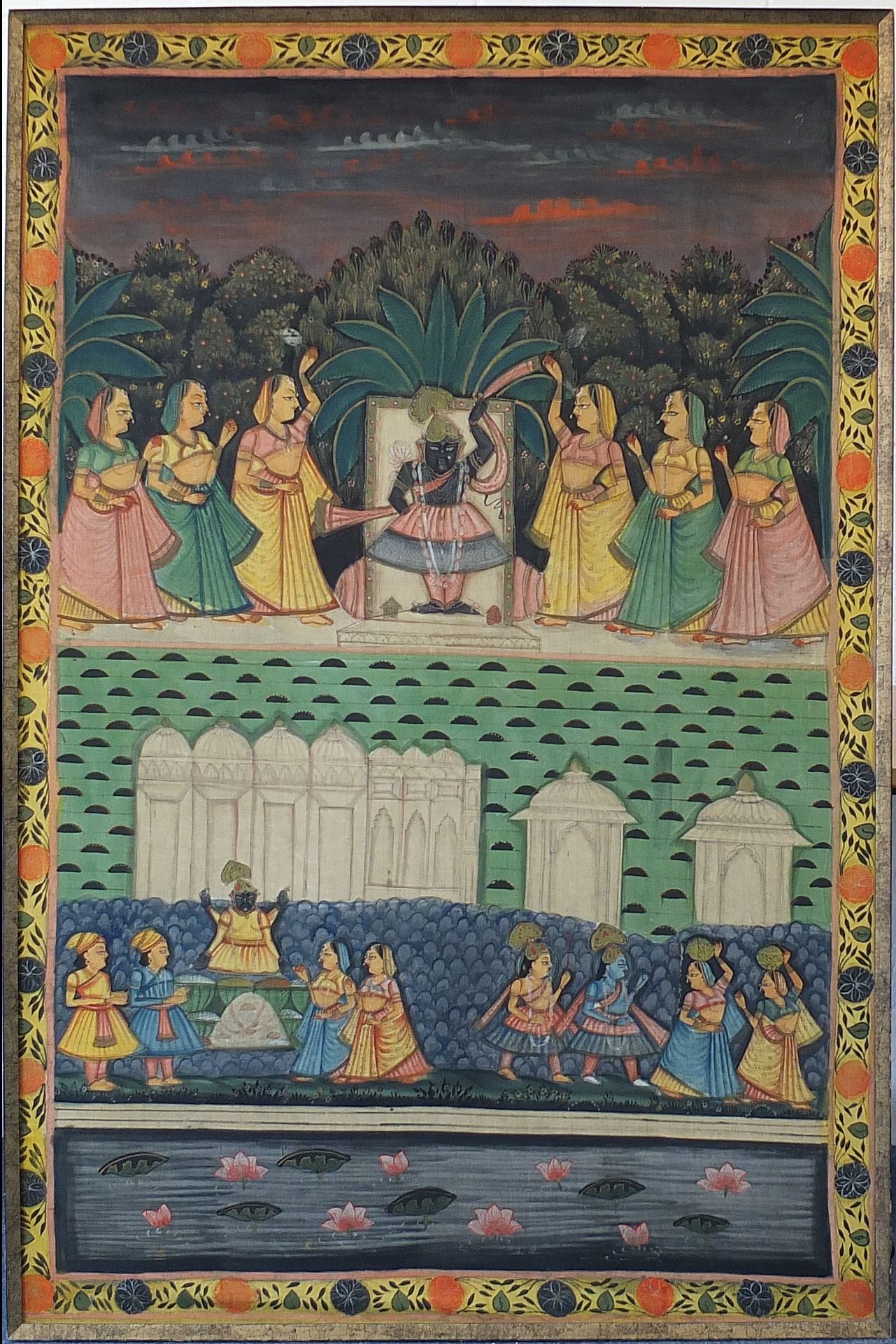 *WITHDRAWN* Figures worshipping, Indian Mughal school textile, framed, 168cm x 112cm excluding the - Image 2 of 4