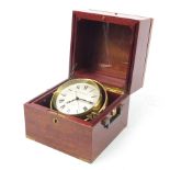 Matthew Norman ship's design clock housed in a mahogany case with brass mounts, 17.5cm x 17cm W x