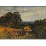 Alfred Bennett - Haymaking, 19th century oil on canvas, details verso, mounted and framed, 59.5cm