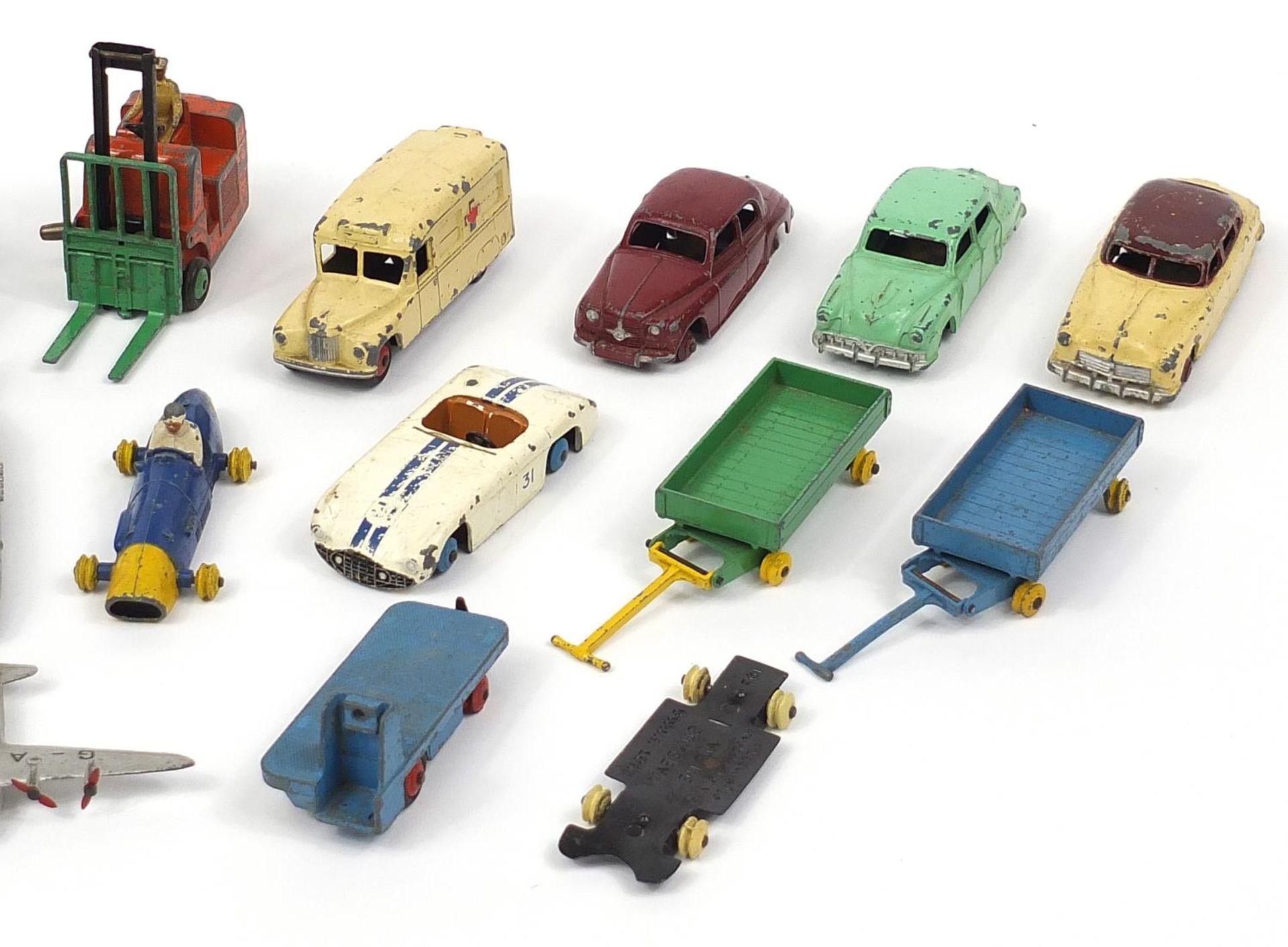 Collection of vintage Dinky diecast vehicles and aeroplanes including Red Cross van and racing cars - Image 3 of 3