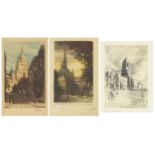 The Saint Chapelle and The Sacre Coeur, three French prints, two in colour, each indistinctly