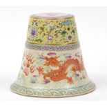 Chinese porcelain altar bell finely hand painted in the famille rose palette and iron red with