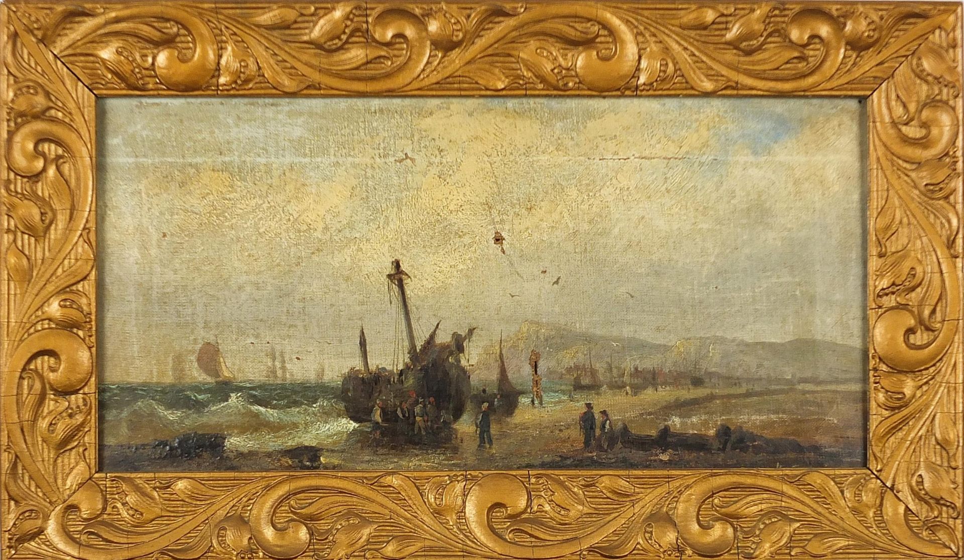 Moored boats and boats beside a port, pair of Dutch 19th century oil on canvases, each - Image 6 of 8