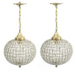 Pair of ornate globular chandeliers with gilt metal mounts, 38cm high x 32cm in diameter